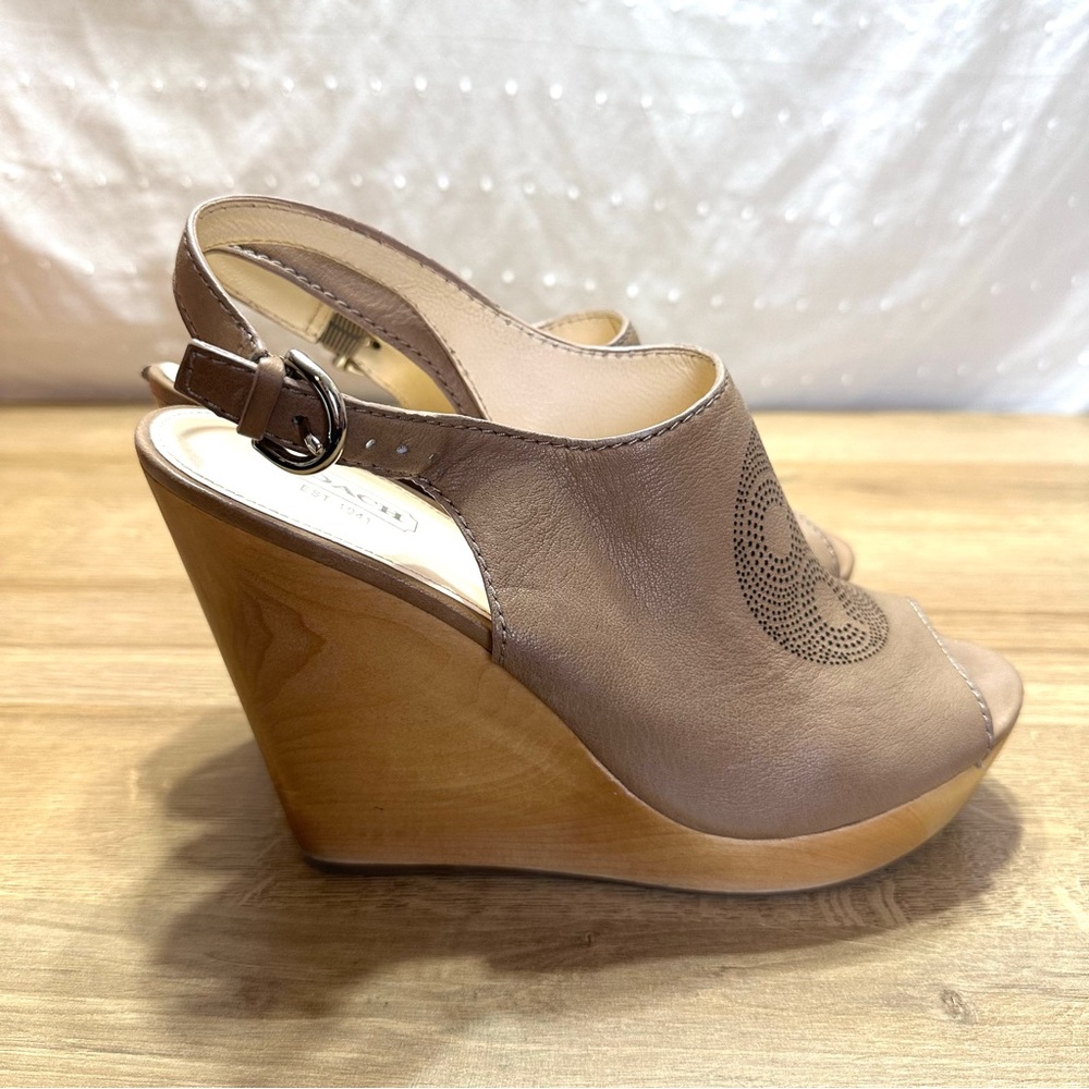 Coach Jade Leather Wedge Open Toe Slingback Sandal - Picture 6 of 13